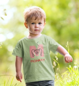 Monkey Love, Boys Cotton Text Print tshirt (olive)