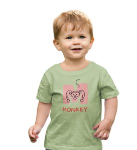 Monkey Love, Boys Cotton Text Print tshirt (olive) 