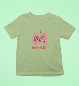 Monkey Love, Boys Cotton Text Print tshirt (olive)