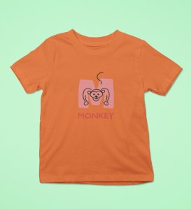 Monkey Love, Boys Cotton Text Print Tshirt (orange)
