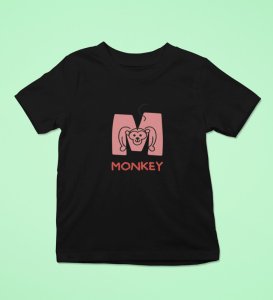 Monkey Love, Boys Cotton Text Print Tshirt (black)