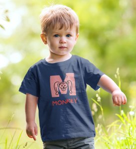 Monkey Love, Boys Cotton Text Print tshirt (Navy blue)