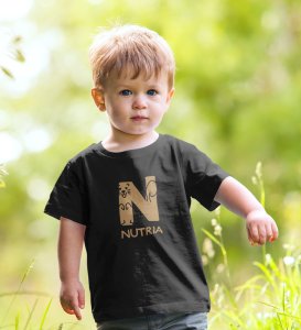 Naughty Nutria, Boys Round Neck Blended Cotton Tshirt (black)