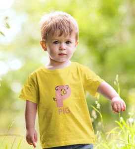 Pepper Pig, Boys Cotton Text Print tshirt (yellow)