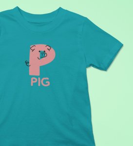 Pepper Pig, Boys Cotton Text Print tshirt (teal)