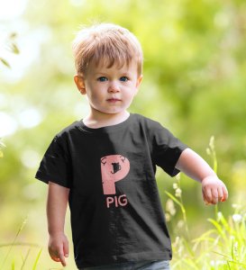 Pepper Pig, Boys Cotton Text Print Tshirt (black)