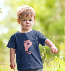Pepper Pig, Boys Cotton Text Print tshirt (Navy blue)
