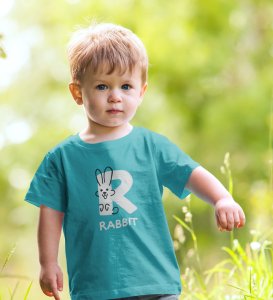 Running Rabit, Printed Cotton tshirt (teal) for Boys
