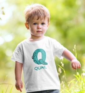 Quacky Quail, Boys Round Neck Blended Cotton tshirt (white)