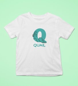 Quacky Quail, Boys Round Neck Blended Cotton tshirt (white)