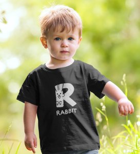 Running Rabit, Printed Cotton Tshirt (black) for Boys