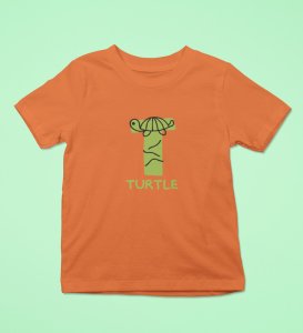 Talking Turtle, Boys Round Neck Printed Blended Cotton Tshirt (orange)