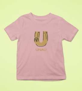 Ugly Unau, Boys Cotton Text Print Tshirt (baby pink)