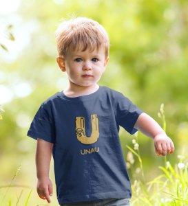 Ugly Unau, Boys Cotton Text Print tshirt (Navy blue)