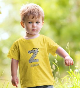 Zigzag Zebra,Boys Round Neck Printed Blended Cotton tshirt (yellow)