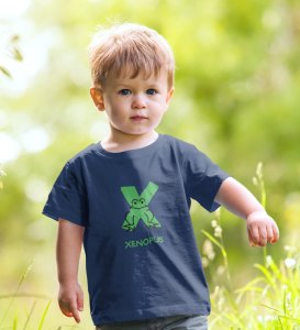 Xenopus Octopus,Boys Cotton Text Print tshirt (Navy blue)