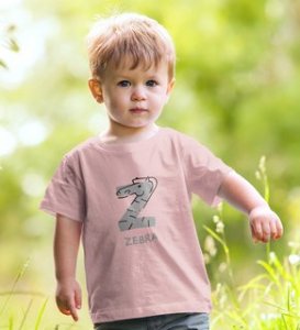Zigzag Zebra,Boys Round Neck Printed Blended Cotton Tshirt (baby pink)