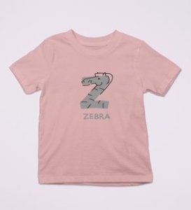 Zigzag Zebra,Boys Round Neck Printed Blended Cotton Tshirt (baby pink)