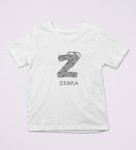 Zigzag Zebra,Boys Round Neck Printed Blended Cotton tshirt (white)
