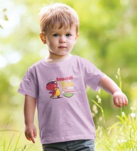 Baseballer Dino, Boys Round Neck Blended Cotton T-shirt (Purple)