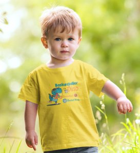 Basketballer Dino, Printed Cotton Tshirt (Yellow)  for Boys