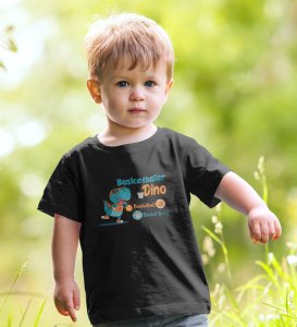 Basketballer Dino, Printed Cotton Tshirt (black) for Boys