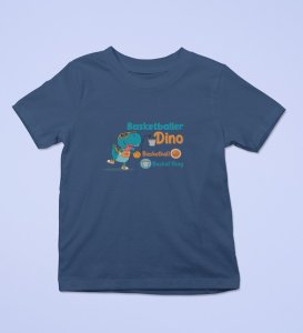Basketballer Dino, Printed Cotton T-shirt (Navy Blue) for Boys