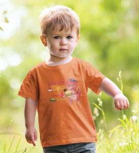 Foodie Dino, Boys Cotton Text Print T-Shirt (orange)