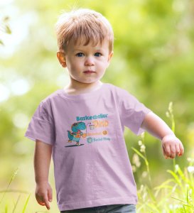Basketballer Dino, Printed Cotton T-shirt (Purple) for Boys