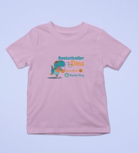 Basketballer Dino, Printed Cotton T-shirt (Purple) for Boys