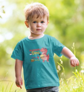 Foodie Dino, Boys Cotton Text Print Tshirt (Red)