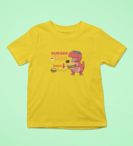 Foodie Dino, Boys Cotton Text Print Tshirt (Yellow)