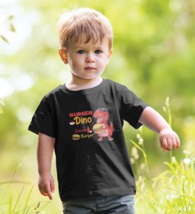 Foodie Dino, Boys Cotton Text Print Tshirt (black)