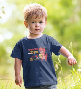 Foodie Dino, Boys Cotton Text Print T-shirt (Navy Blue)
