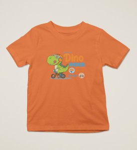 Dino Rider, Boys Round Neck Printed Blended Cotton T-shirt (orange)