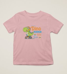 Dino Rider, Boys Round Neck Printed Blended Cotton Tshirt (baby pink)