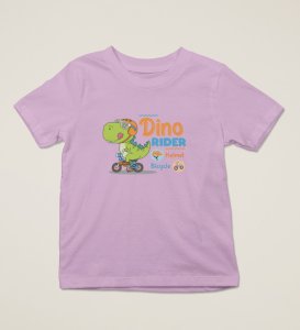 Dino Rider, Boys Round Neck Printed Blended Cotton T-shirt (Purple)