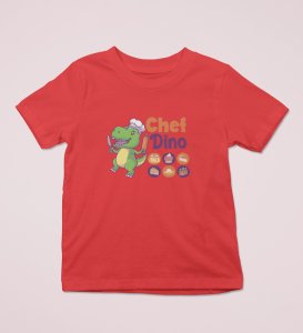Chef Dino, Printed Cotton T-shirt (Red) for Boys