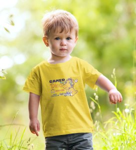 Gamer Dino, Boys Round Neck Blended Cotton Tshirt (Yellow)