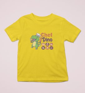 Chef Dino, Printed Cotton Tshirt (Yellow)  for Boys