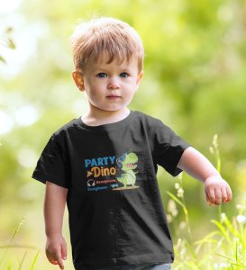 Party Animal Dino,Boys Cotton Printed Tshirt (black)