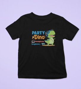 Party Animal Dino,Boys Cotton Printed Tshirt (black)