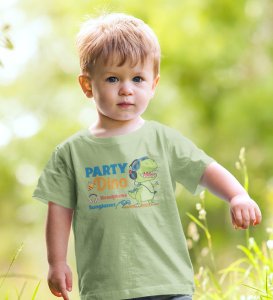 Party Animal Dino,Boys Cotton Printed T-shirt (olive green)