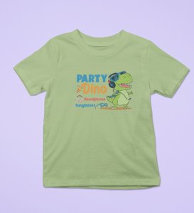 Party Animal Dino,Boys Cotton Printed T-shirt (olive green)