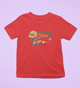 Dino Skater, Printed Cotton T-shirt (Red) for Boys