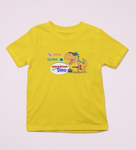 Rockstar Dino, Boys Printed Crew Neck Tshirt (Yellow)