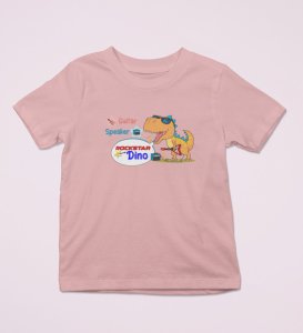 Rockstar Dino, Boys Printed Crew Neck Tshirt (baby pink)