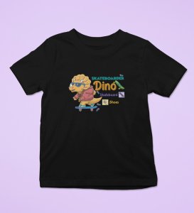 Dino Skater, Printed Cotton Tshirt (black) for Boys