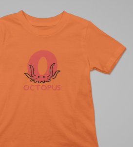 Ocean Octopus, Boys Printed Crew Neck Tshirt (orange)