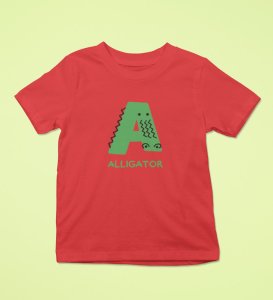 Alligator, Boys Printed Crew Neck Tshirt (Red)